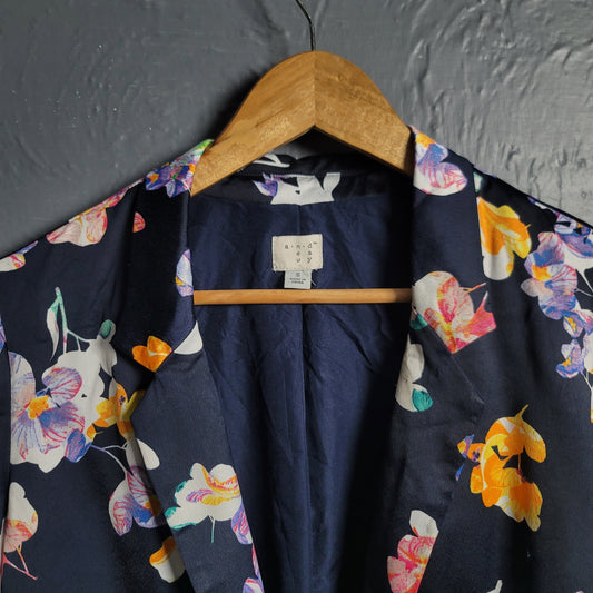 A New Day Navy Blue Floral Satin Blazer