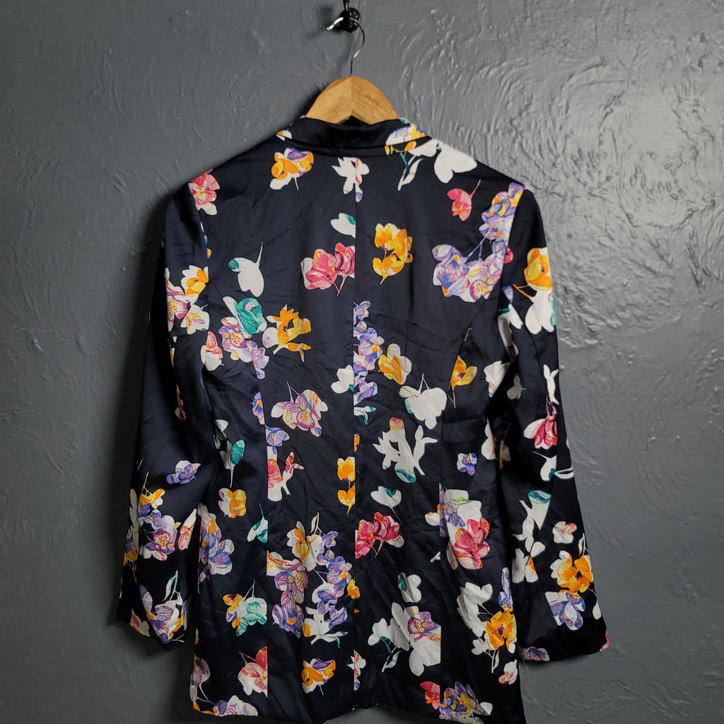 A New Day Navy Blue Floral Satin Blazer