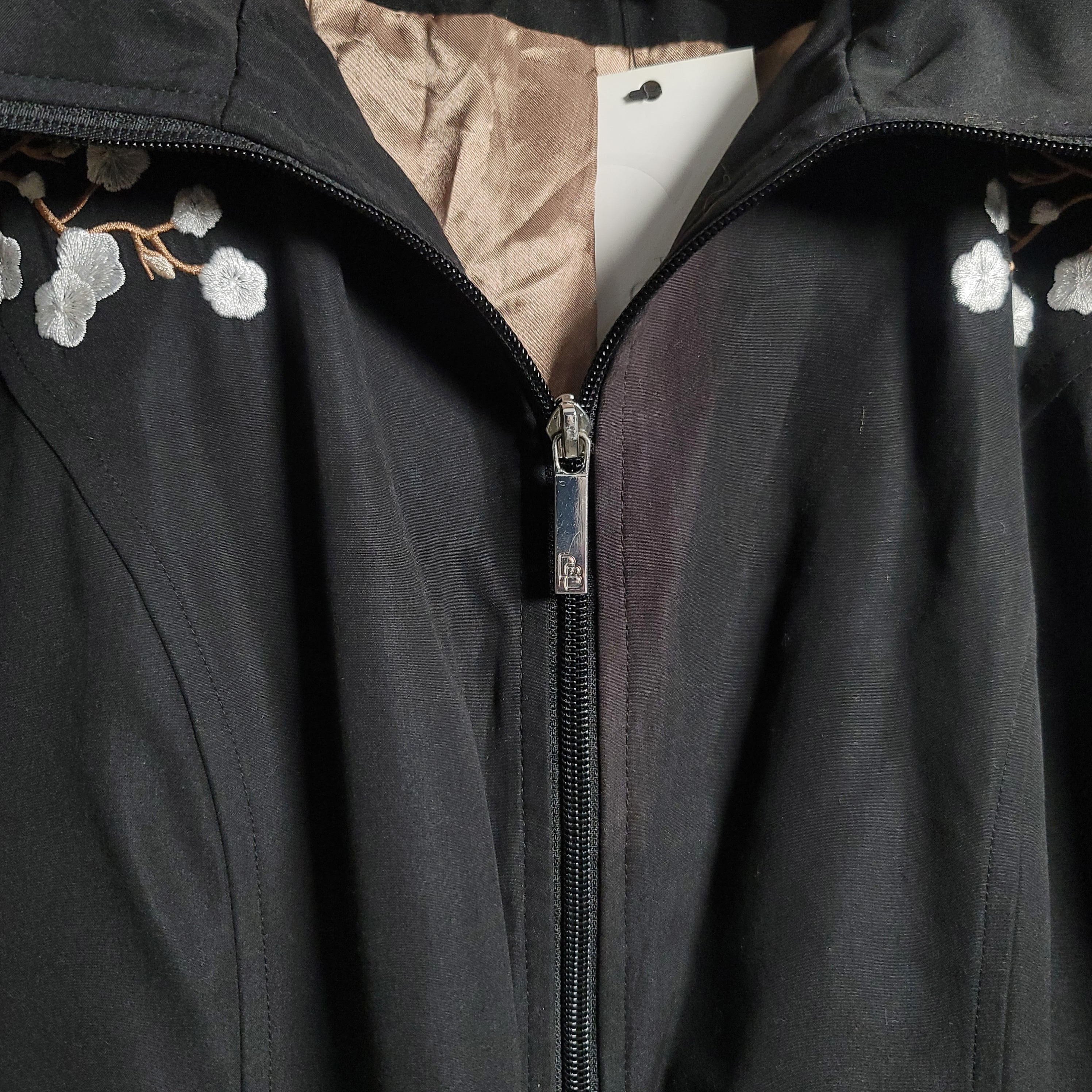 Den­nis Hood­ed Embroidered Flo­ral Black Long Jack­et