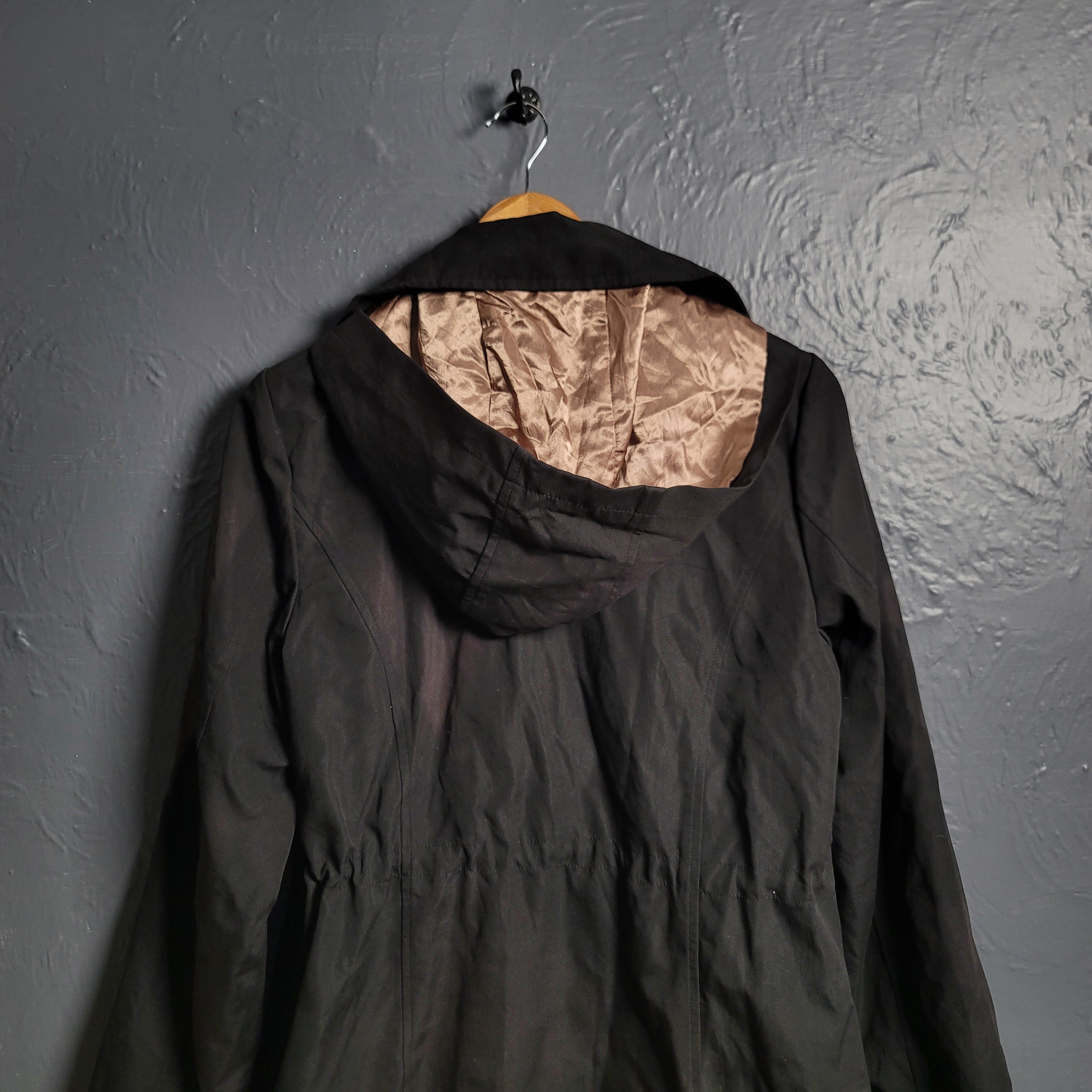 Den­nis Hood­ed Embroidered Flo­ral Black Long Jack­et