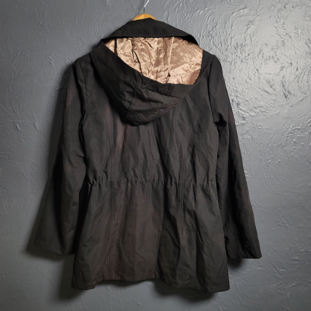 Den­nis Hood­ed Embroidered Flo­ral Black Long Jack­et