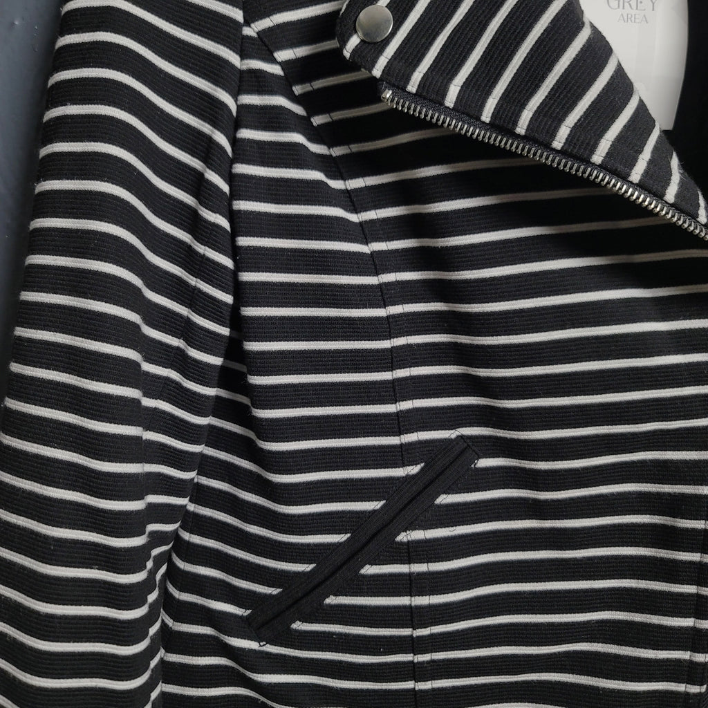 Bagatelle Black White Stripe Asymmetrical Zip Stretch Blazer Jacket