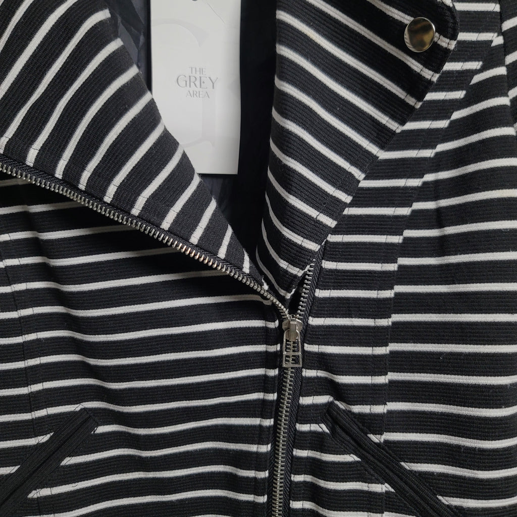 Bagatelle Black White Stripe Asymmetrical Zip Stretch Blazer Jacket