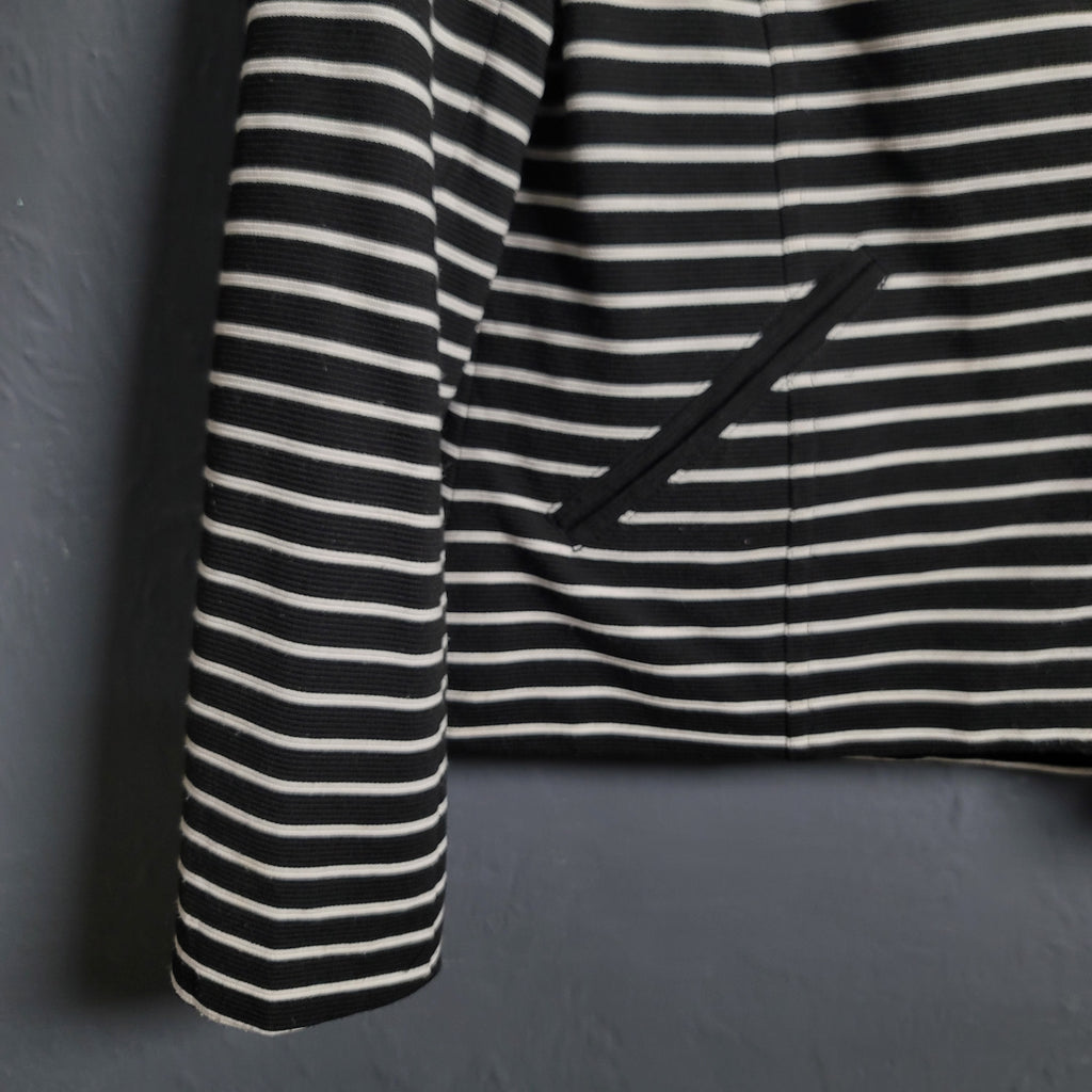 Bagatelle Black White Stripe Asymmetrical Zip Stretch Blazer Jacket