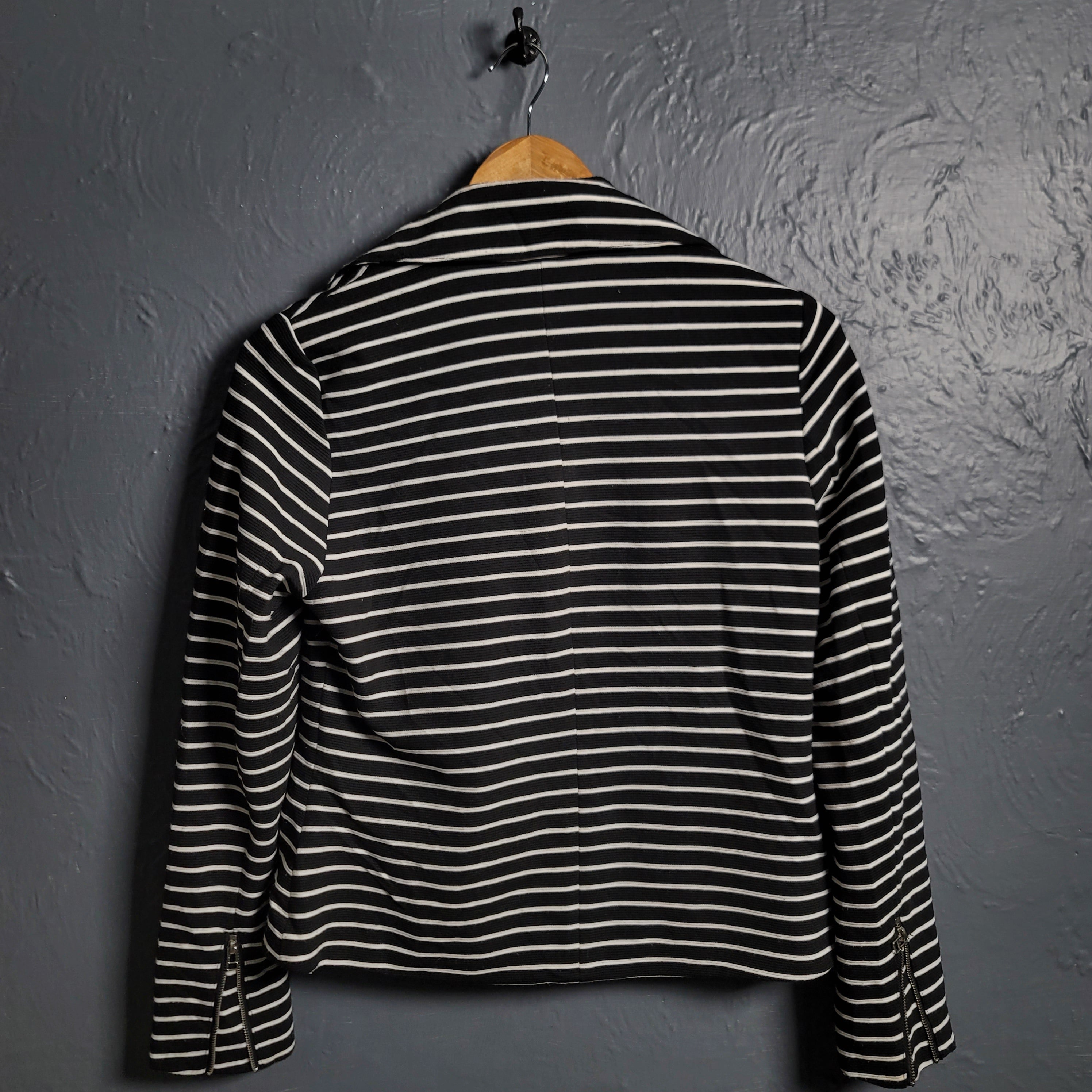 Bagatelle Black White Stripe Asymmetrical Zip Stretch Blazer Jacket