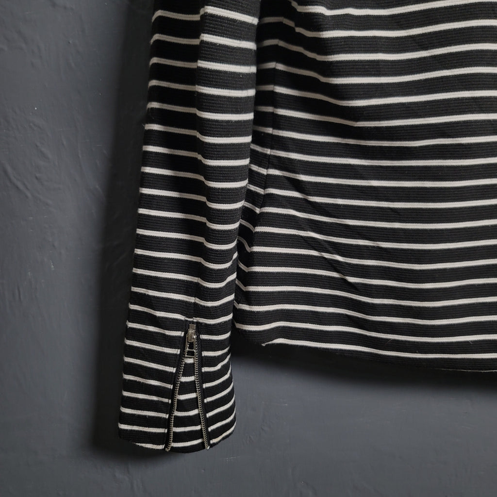 Bagatelle Black White Stripe Asymmetrical Zip Stretch Blazer Jacket