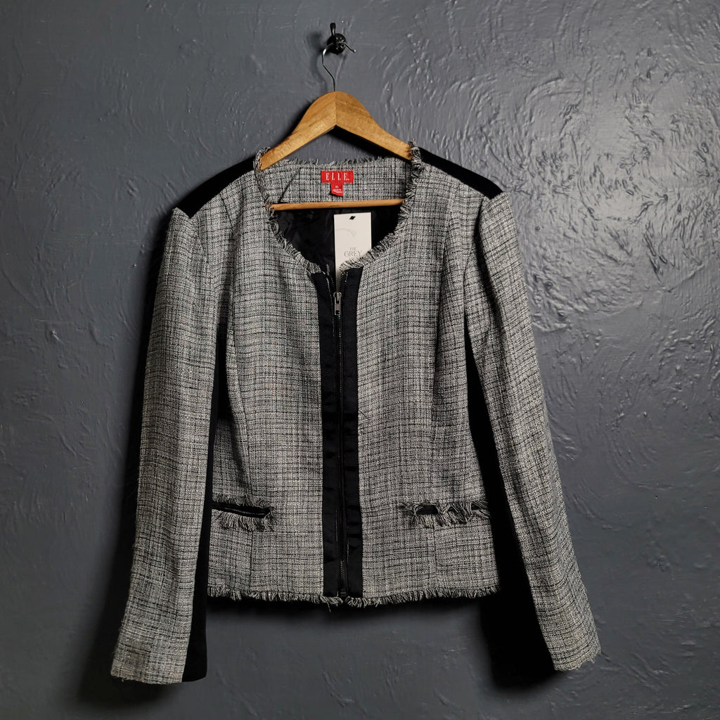 Women's Woven Zip-Up Fringed Trim Jacket by Elle