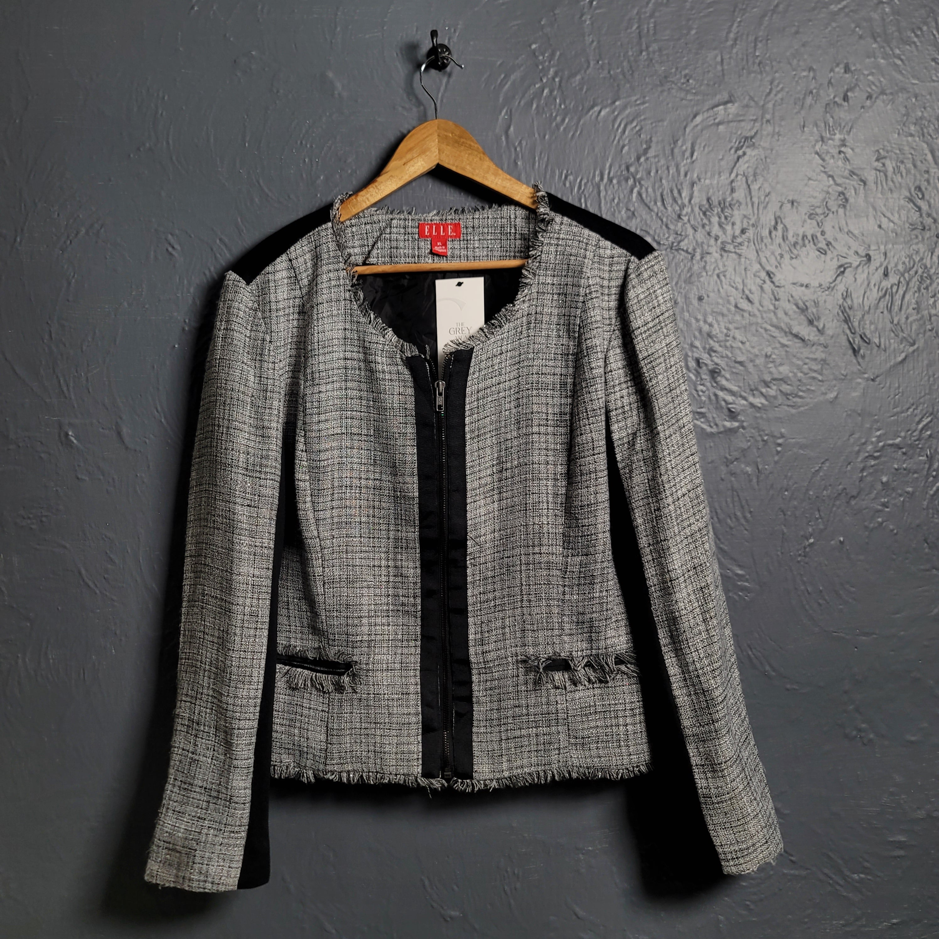 Women's Woven Zip-Up Fringed Trim Jacket by Elle