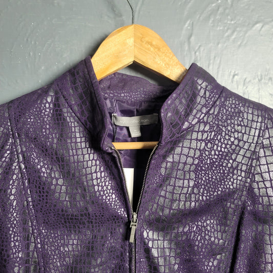 Women's Purple Snake Textured Faux Leather Full Zip Lined Zip Pockets