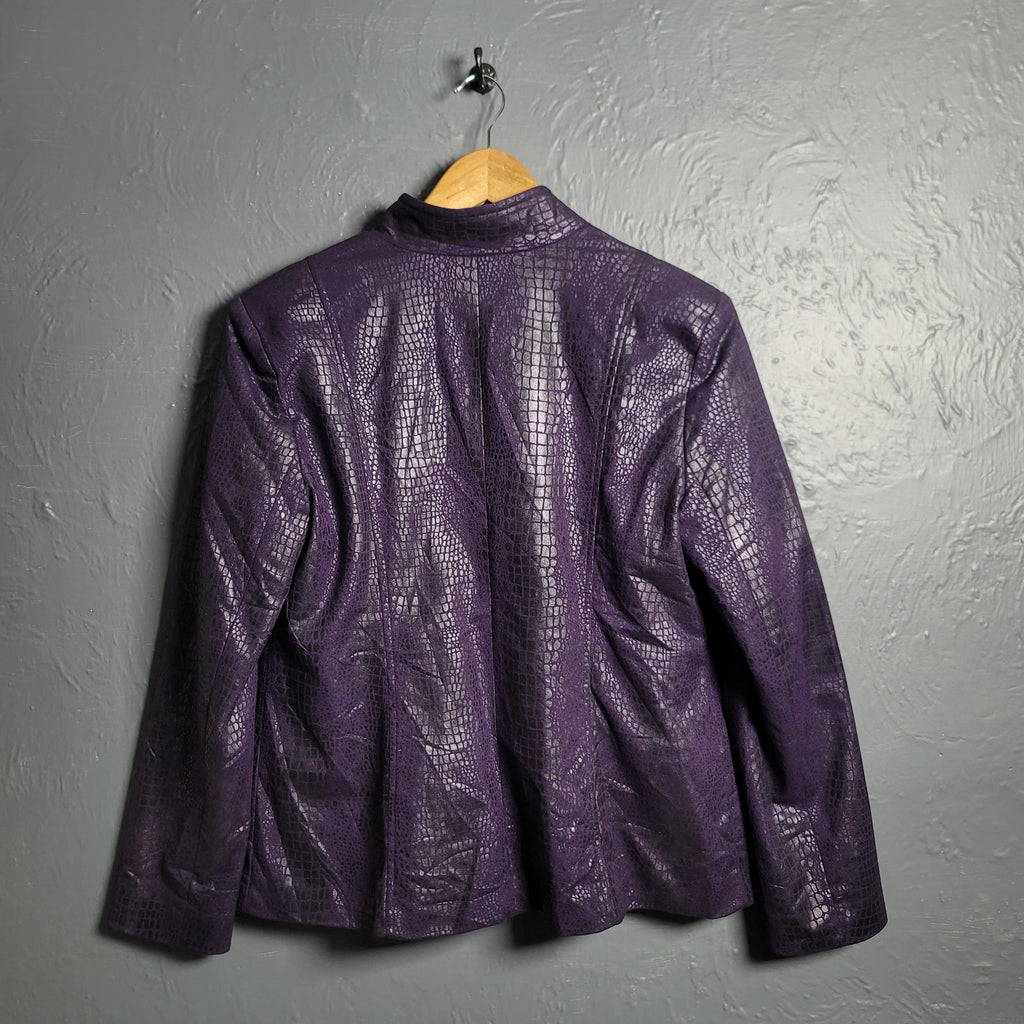 Women's Purple Snake Textured Faux Leather Full Zip Lined Zip Pockets