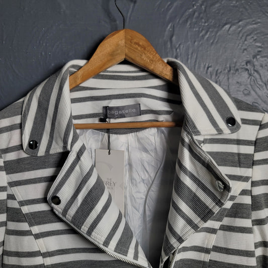 Bagatelle Grey and White Striped Full Zip Stretchable Moto Jacket