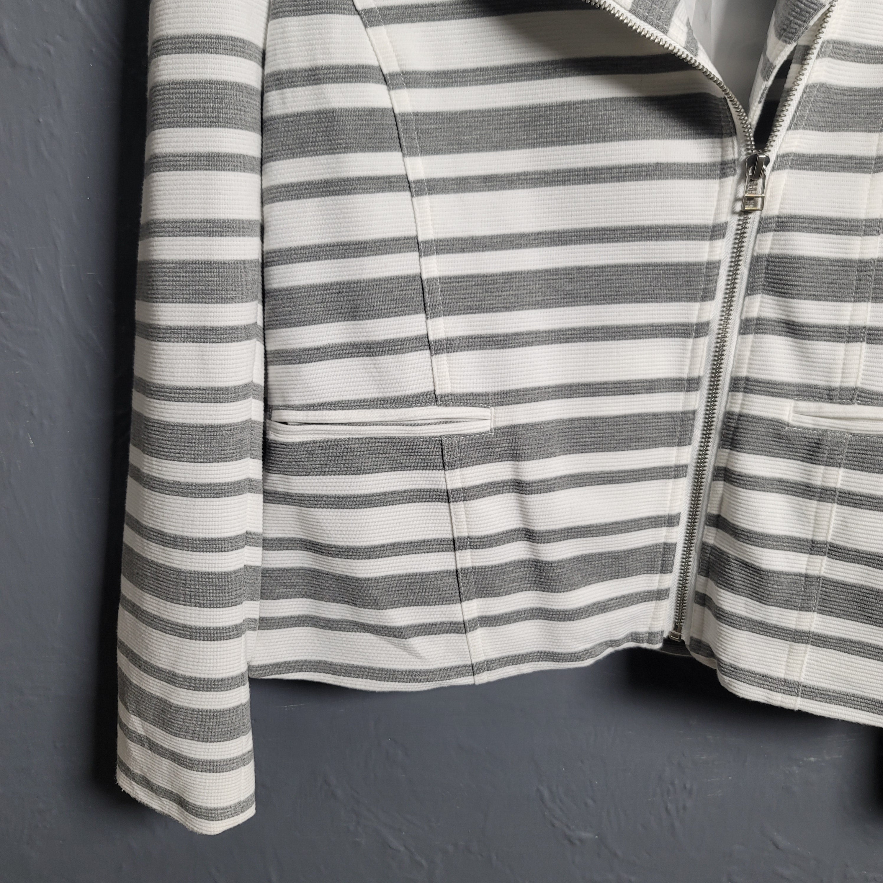 Bagatelle Grey and White Striped Full Zip Stretchable Moto Jacket