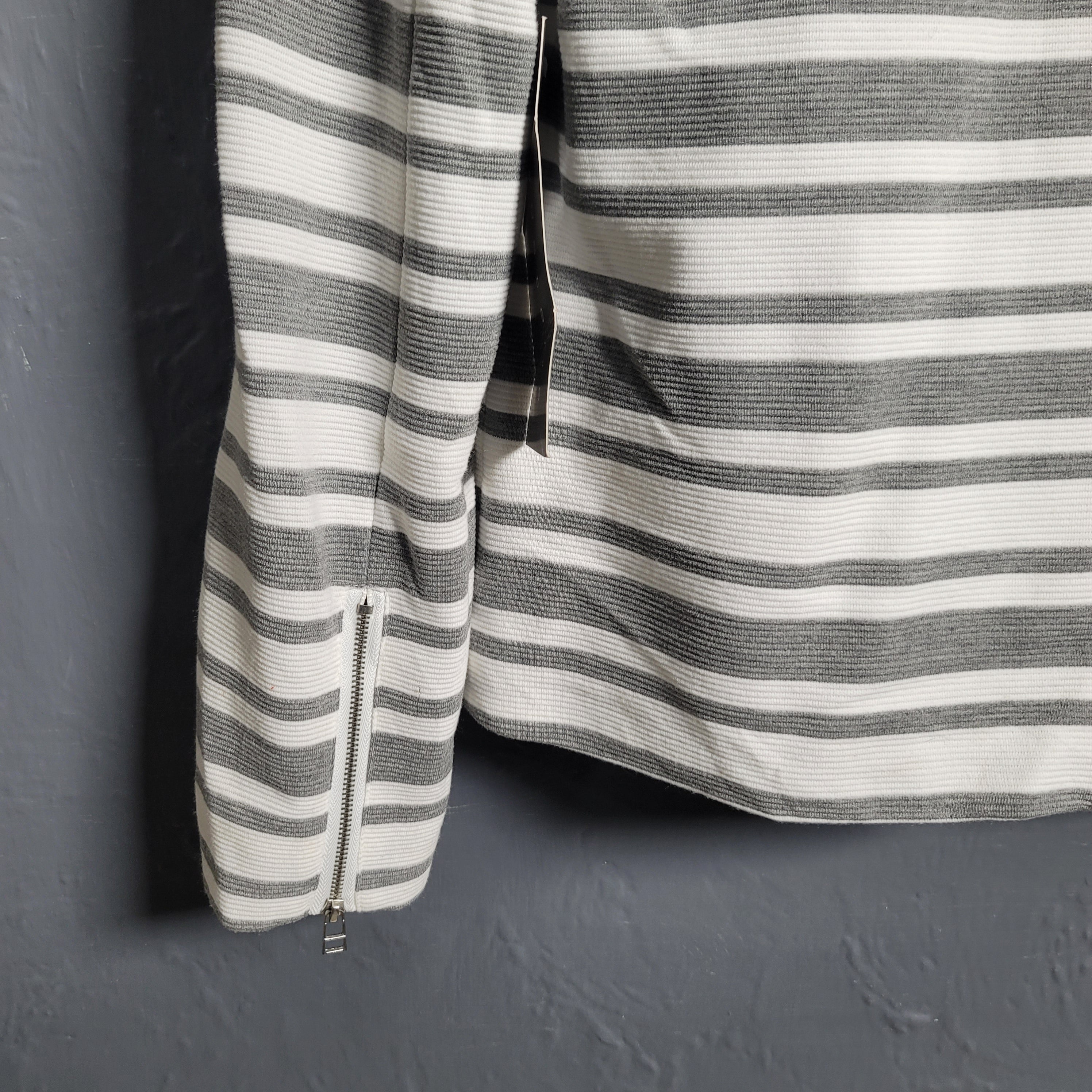 Bagatelle Grey and White Striped Full Zip Stretchable Moto Jacket