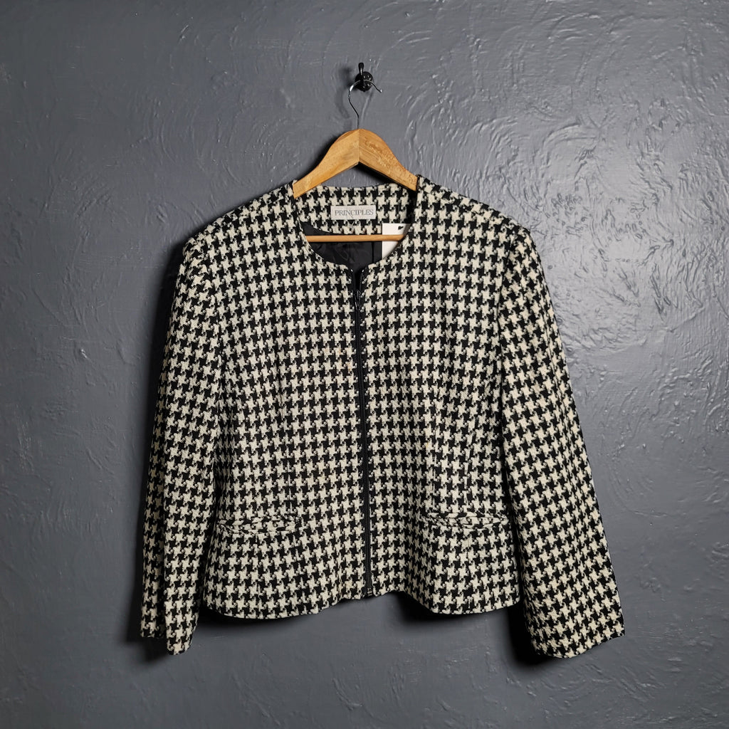 Women's Houndstooth woolen Cropped Jacket