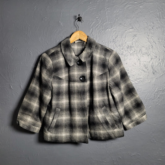 BRECKENRIDGE WOMEN'S GReY PLAID CROPPED 3/4 SLEEVE JACKET