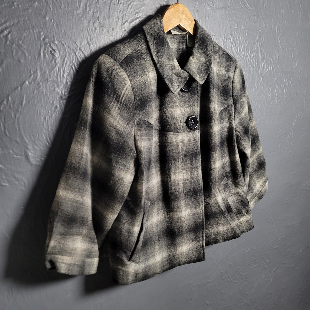 BRECKENRIDGE WOMEN'S GReY PLAID CROPPED 3/4 SLEEVE JACKET