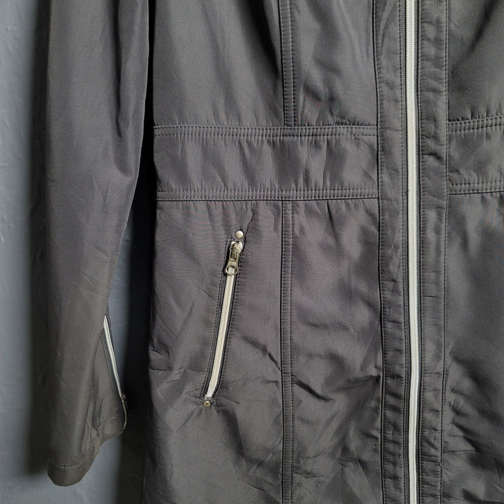 Women's Greyish Silver Soft shell Hooded Long Jacket