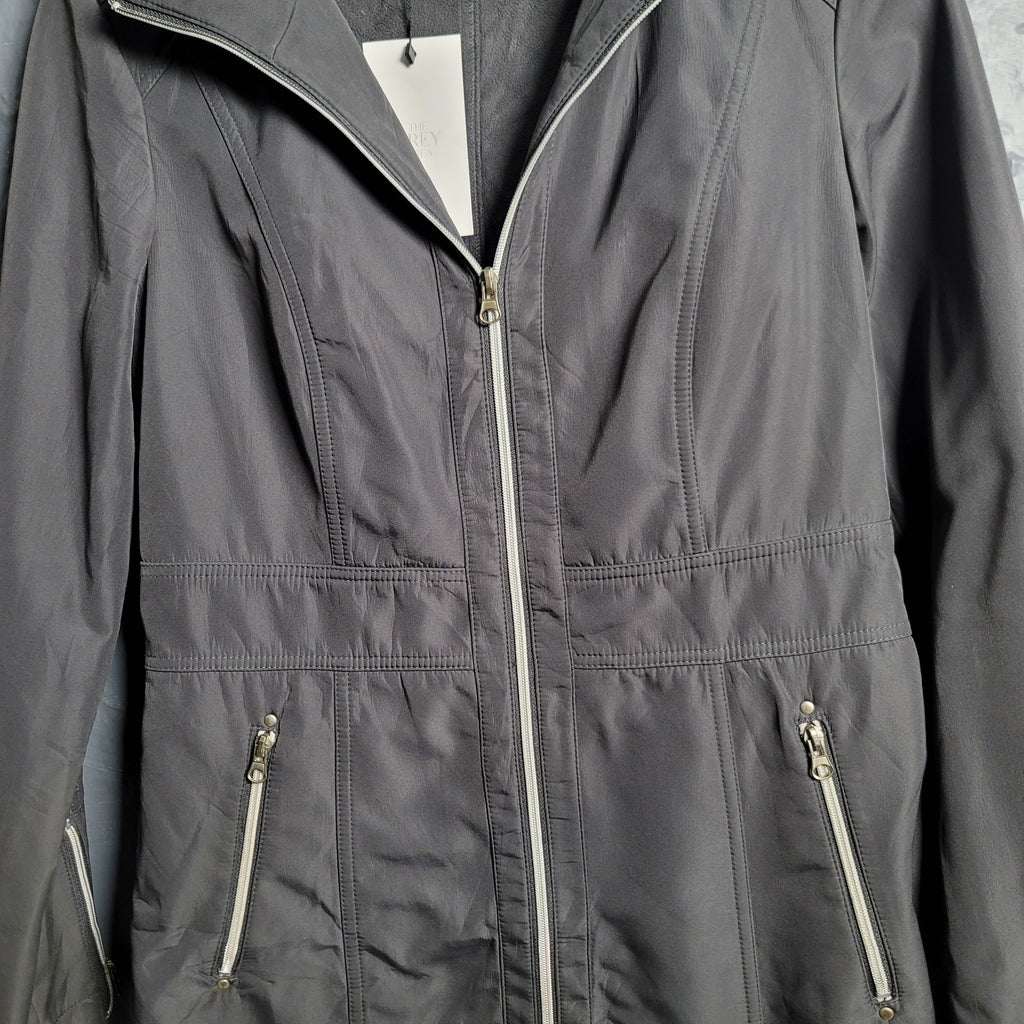 Women's Greyish Silver Soft shell Hooded Long Jacket