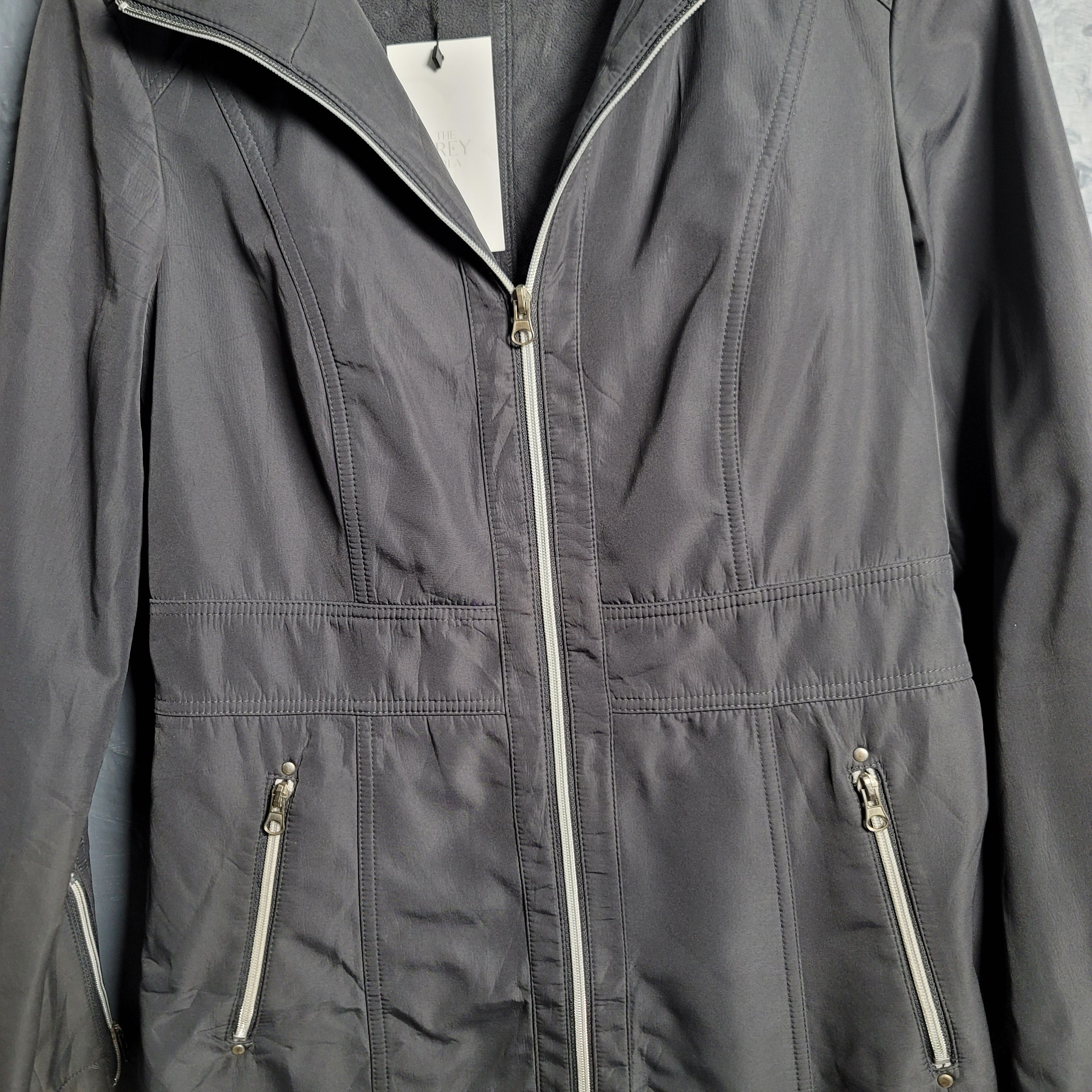 Women's Greyish Silver Soft shell Hooded Long Jacket