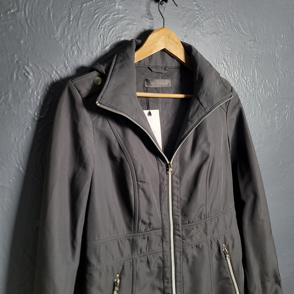 Women's Greyish Silver Soft shell Hooded Long Jacket