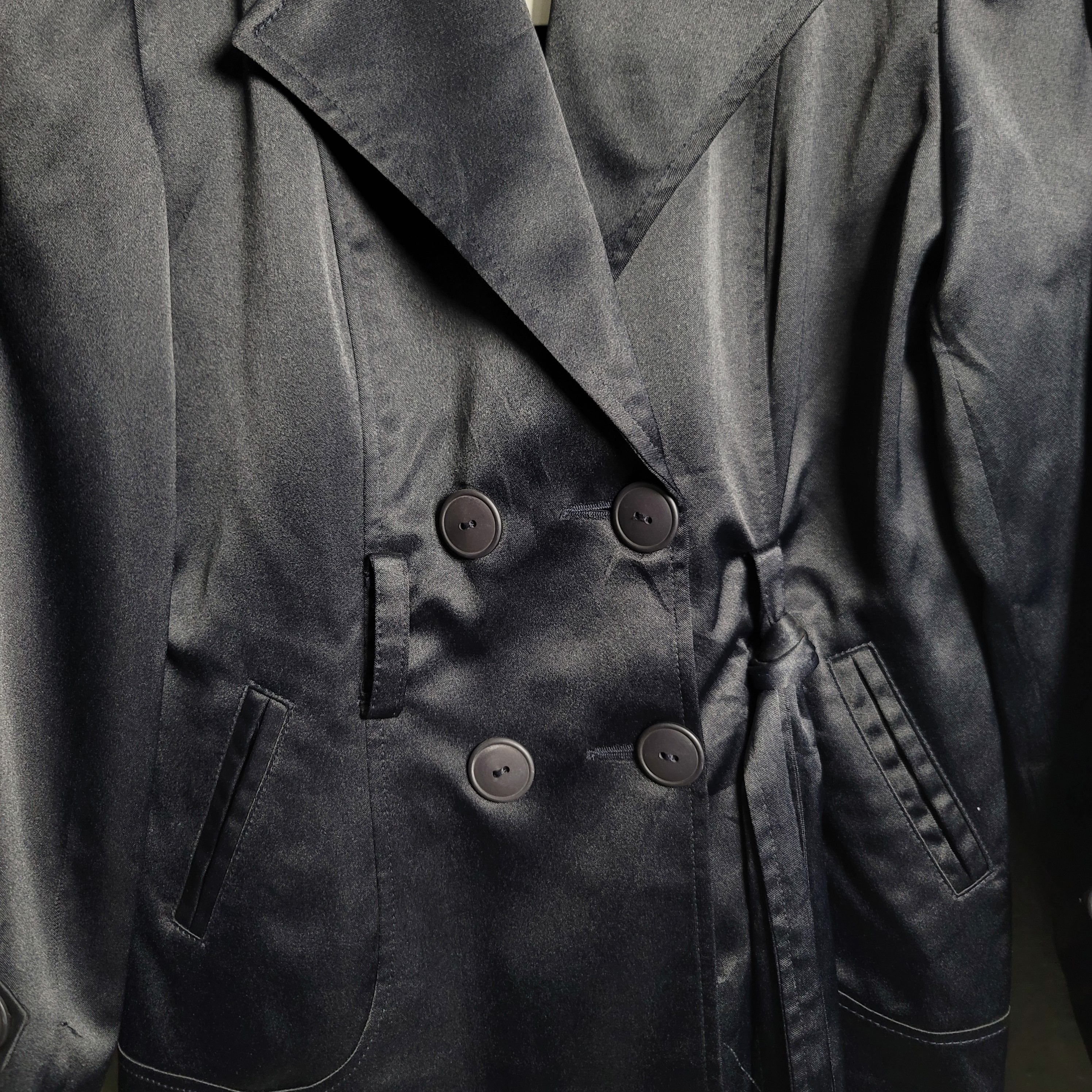 Women's Dark Navy Blue Satin Shiny Trench Coat