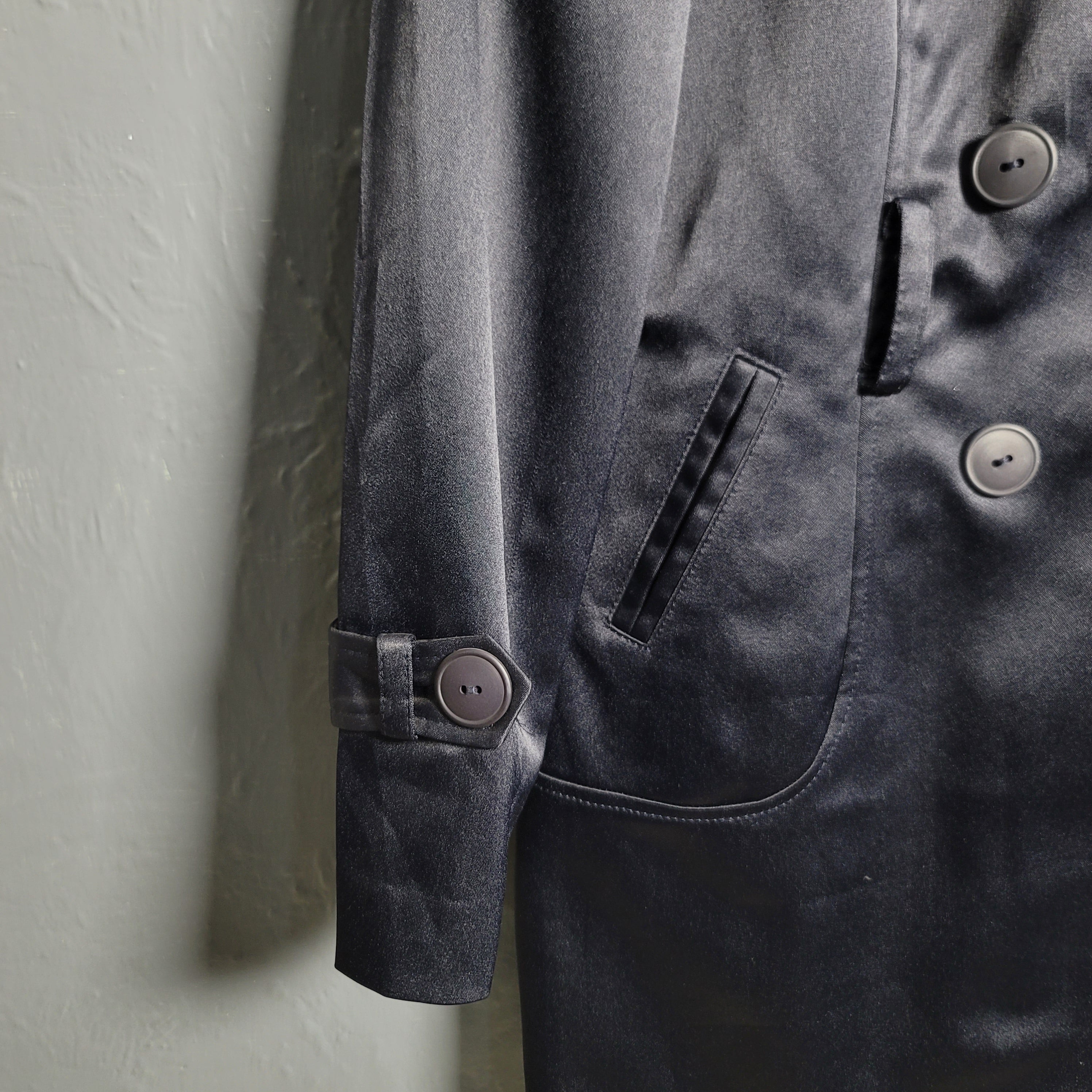 Women's Dark Navy Blue Satin Shiny Trench Coat