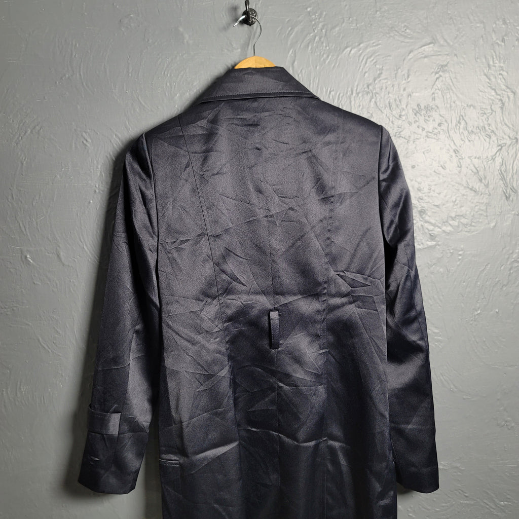Women's Dark Navy Blue Satin Shiny Trench Coat