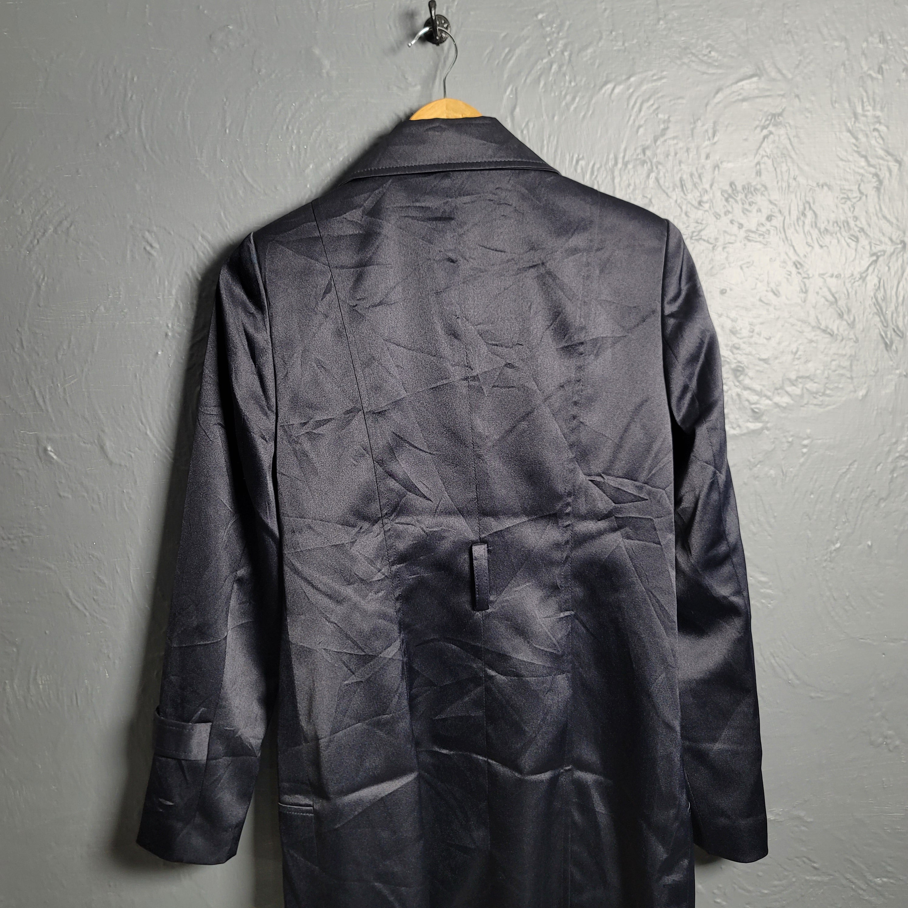 Women's Dark Navy Blue Satin Shiny Trench Coat