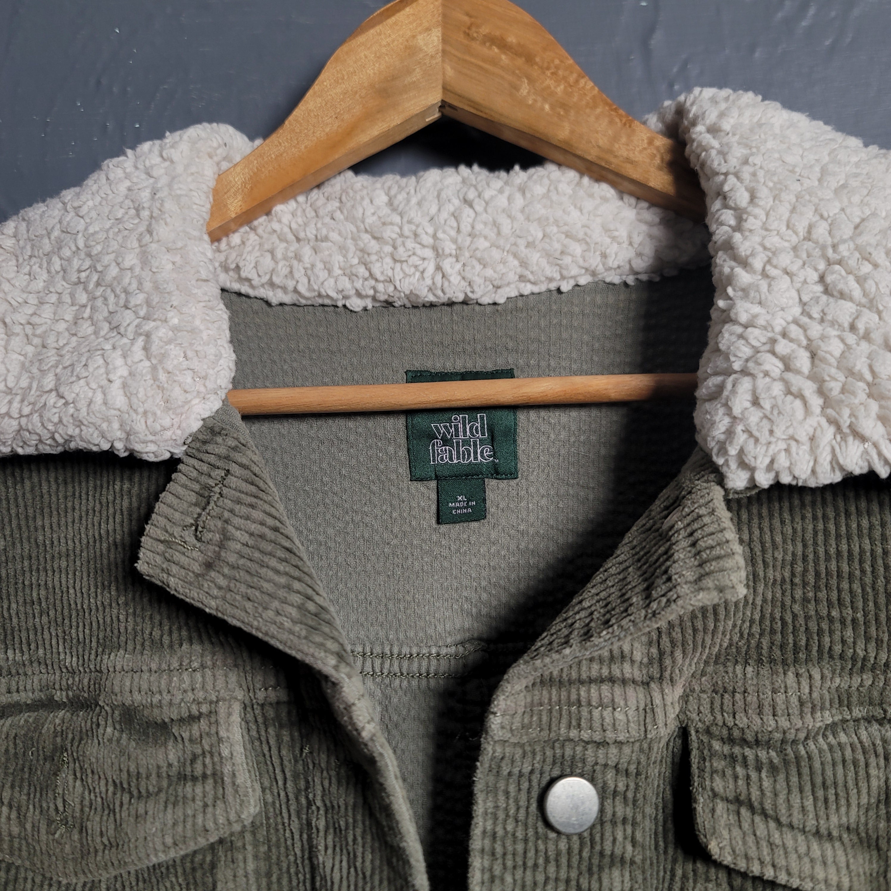 Women's Wild Fable Olive Green Corduroy Fuzzy Collar Cropped Jacket