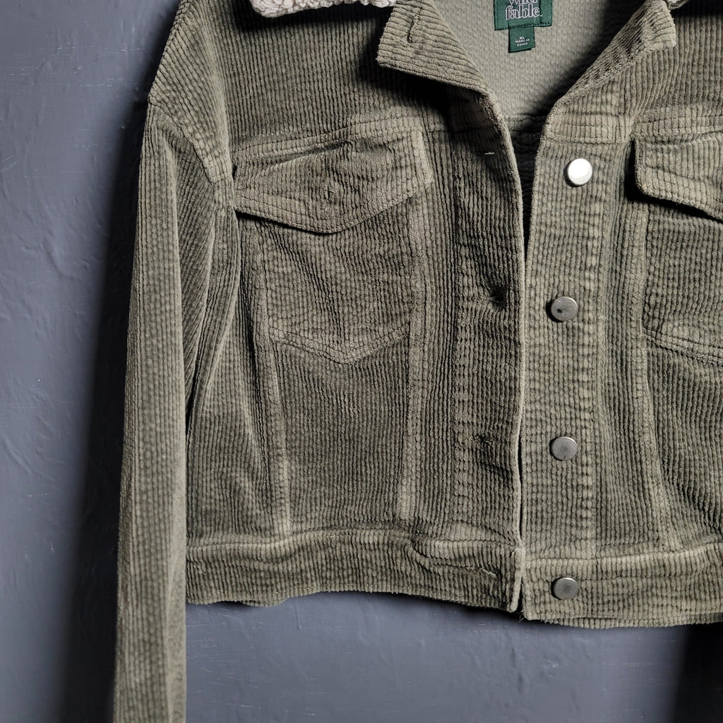 Women's Wild Fable Olive Green Corduroy Fuzzy Collar Cropped Jacket