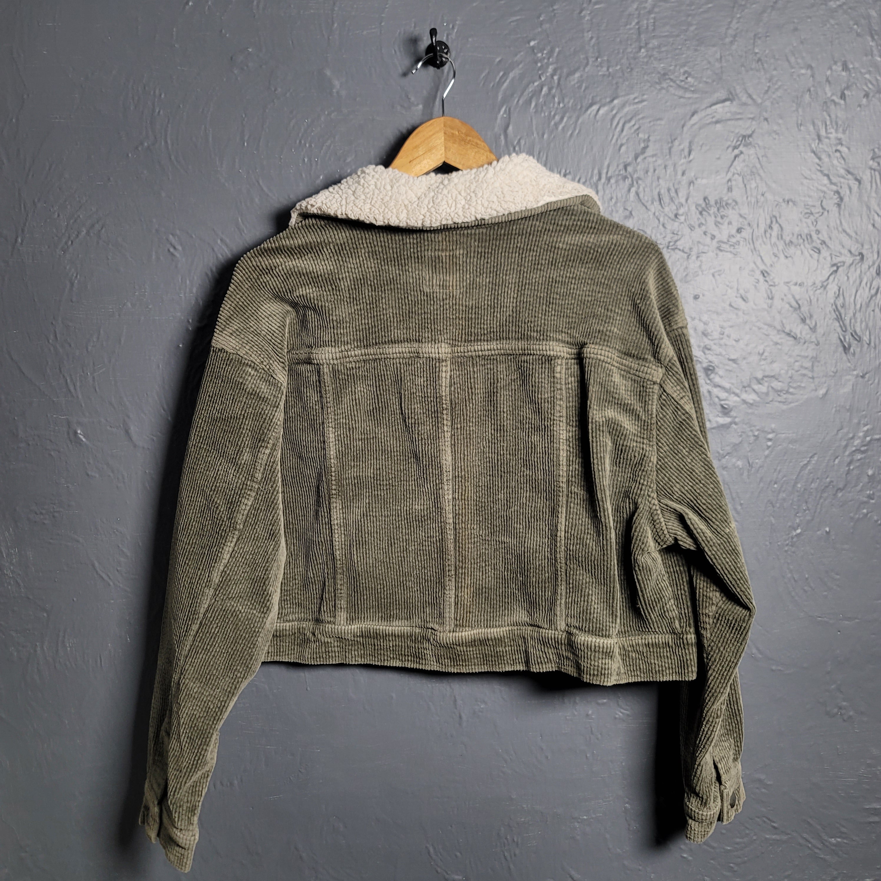 Women's Wild Fable Olive Green Corduroy Fuzzy Collar Cropped Jacket