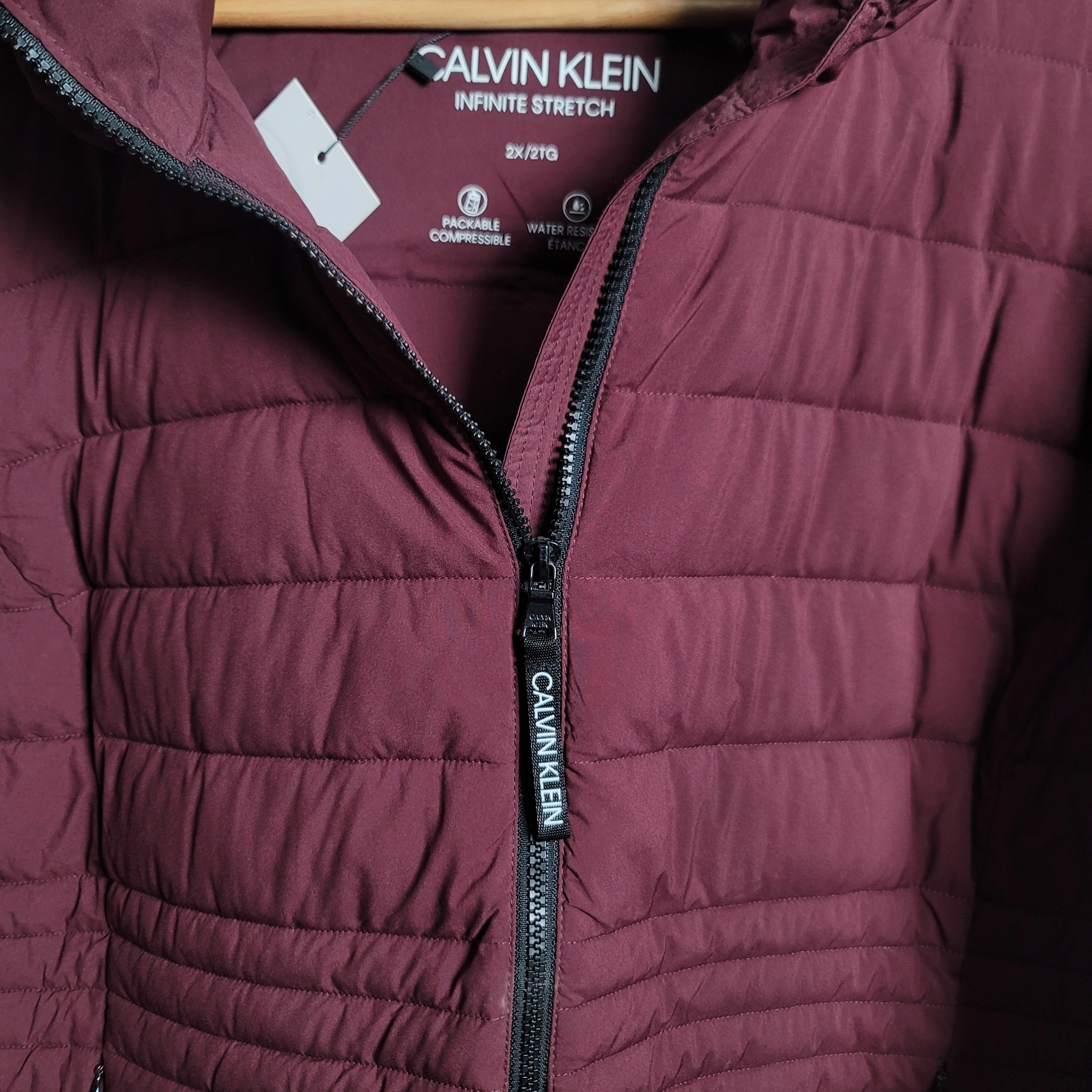 CalvinKlein Burgundy Cross Lightweight Puffer Jacket (Unisex)