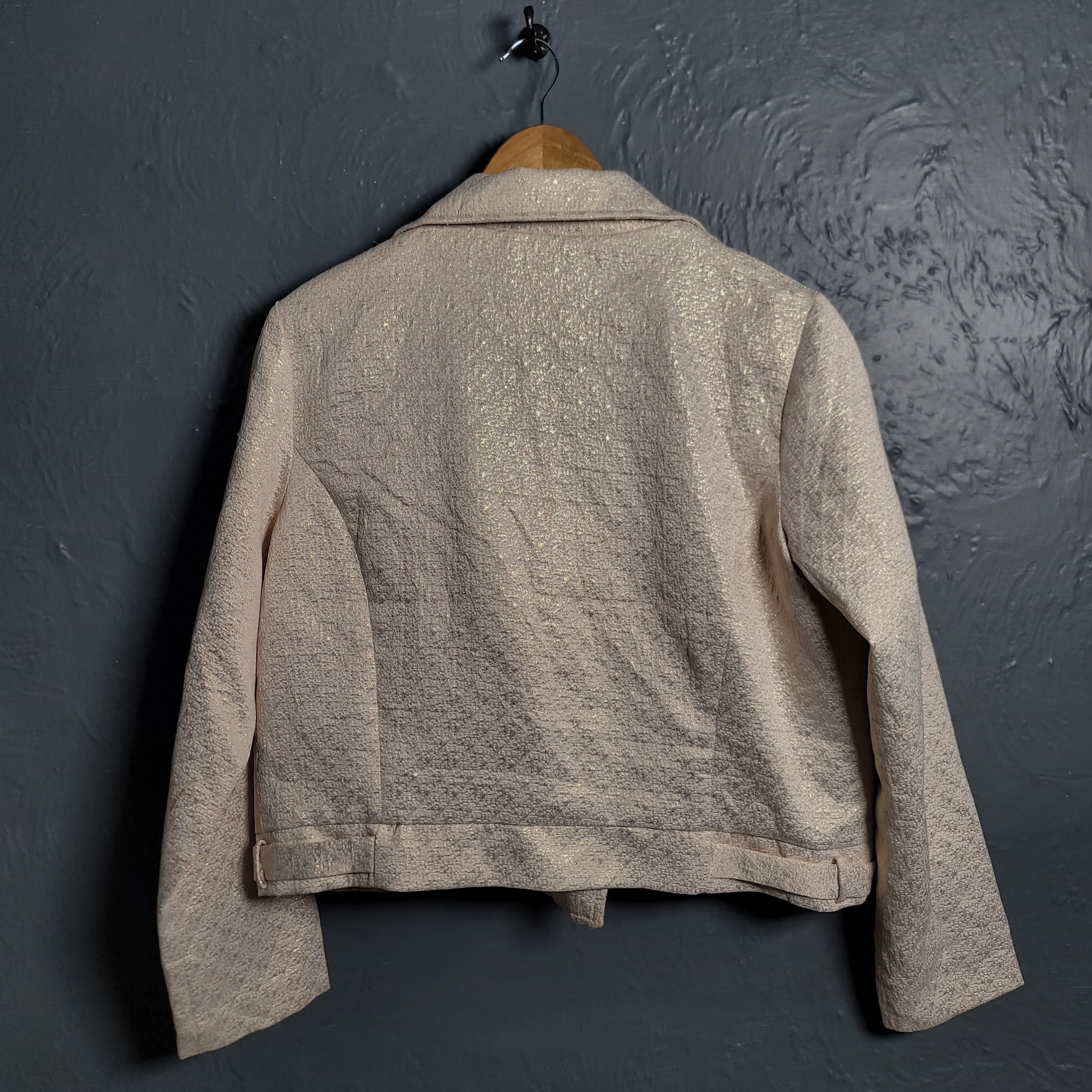 Cream & Gold  Brocade Metallic Moto Jacket Zip Up ( A New Day)