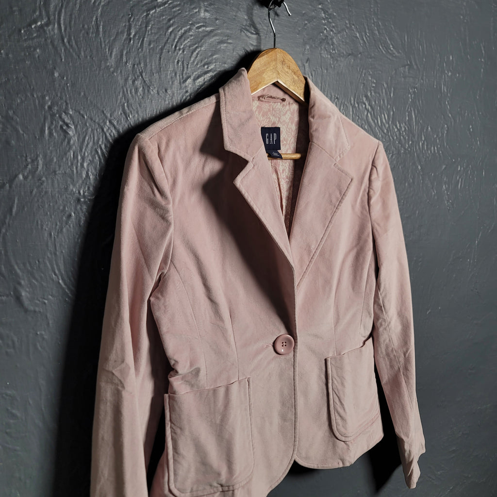 Women's GAP Long Sleeve One Button Notch Collared Pink Velvet Blazer Jacket