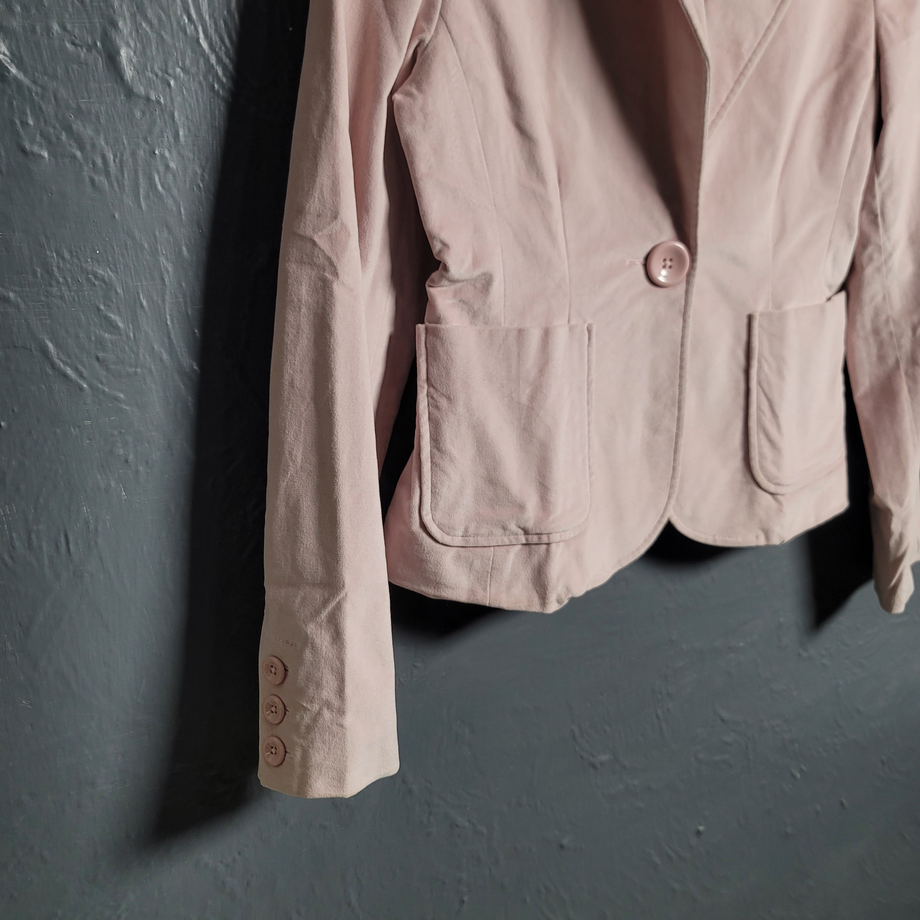 Women's GAP Long Sleeve One Button Notch Collared Pink Velvet Blazer Jacket