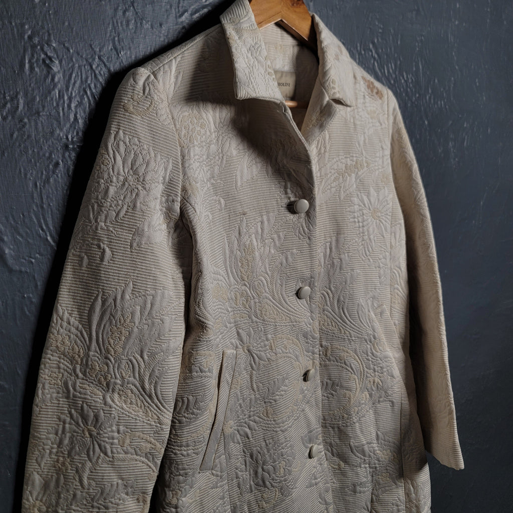 Enzo Angiolini Women's White Floral Long Sleeve Button Front Slash Pocket Coat