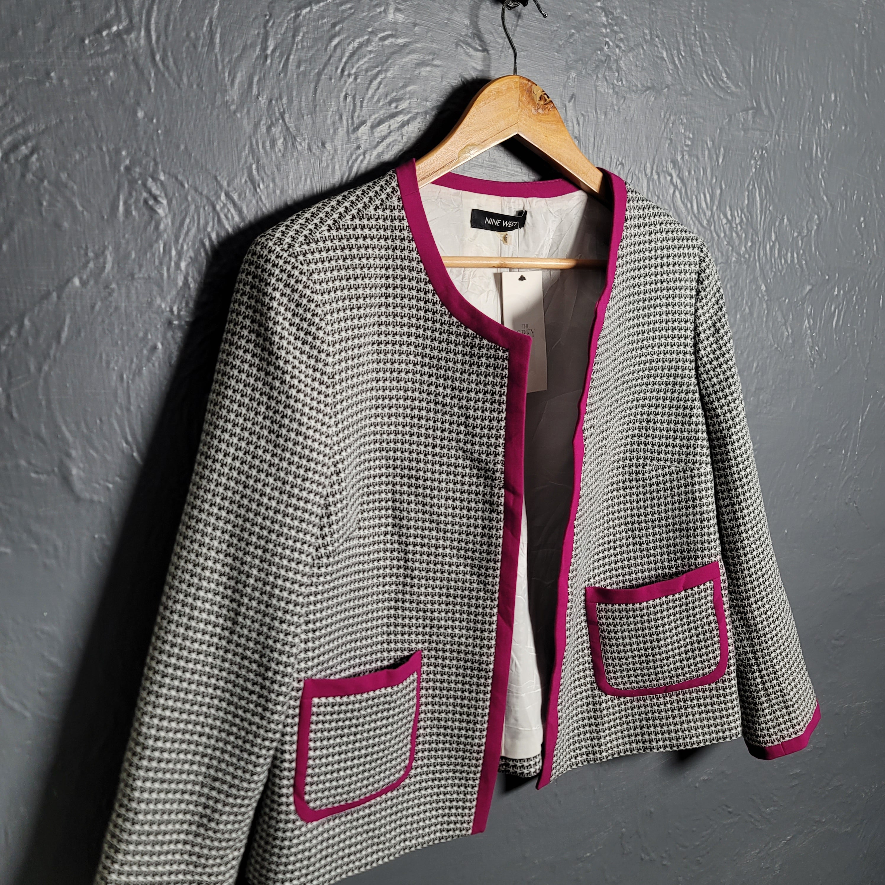 Nine West Houndstooth Lined Open Front Office Blazer