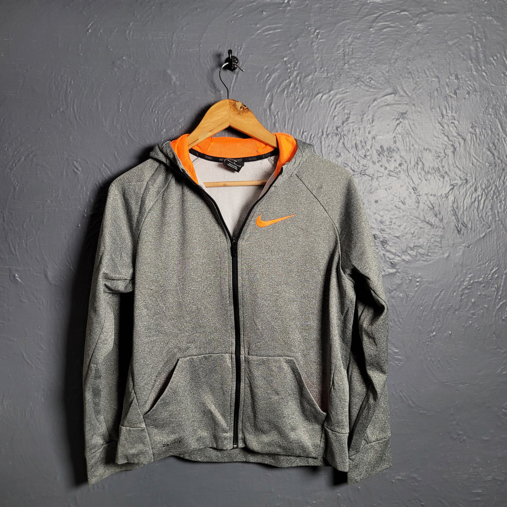 Nike Grey and Orange Dri-Fit Zipper Hoodie