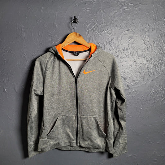 Nike Grey and Orange Dri-Fit Zipper Hoodie