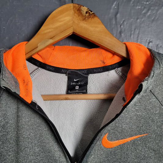 Nike Grey and Orange Dri-Fit Zipper Hoodie