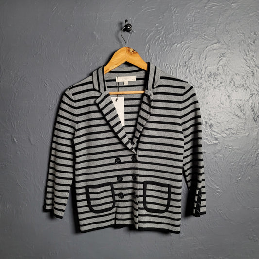 LOFT Stripe Double Breasted Knit Blazer Gray & Black