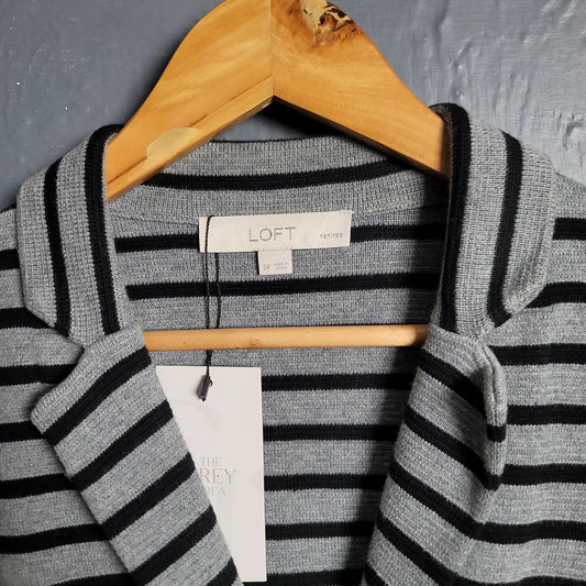 LOFT Stripe Double Breasted Knit Blazer Gray & Black