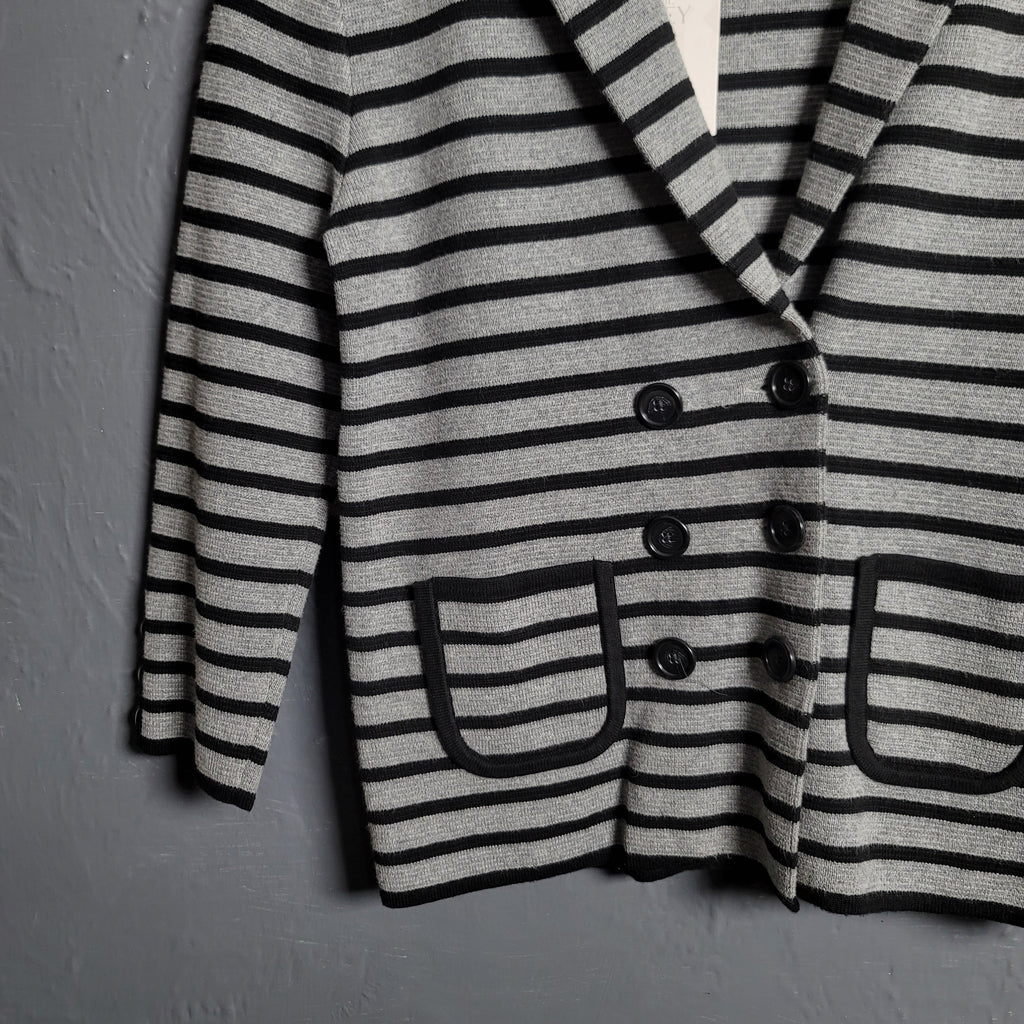 LOFT Stripe Double Breasted Knit Blazer Gray & Black