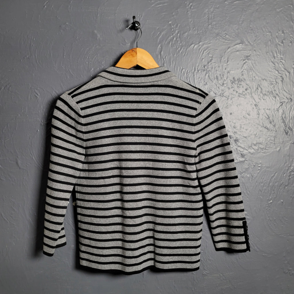 LOFT Stripe Double Breasted Knit Blazer Gray & Black