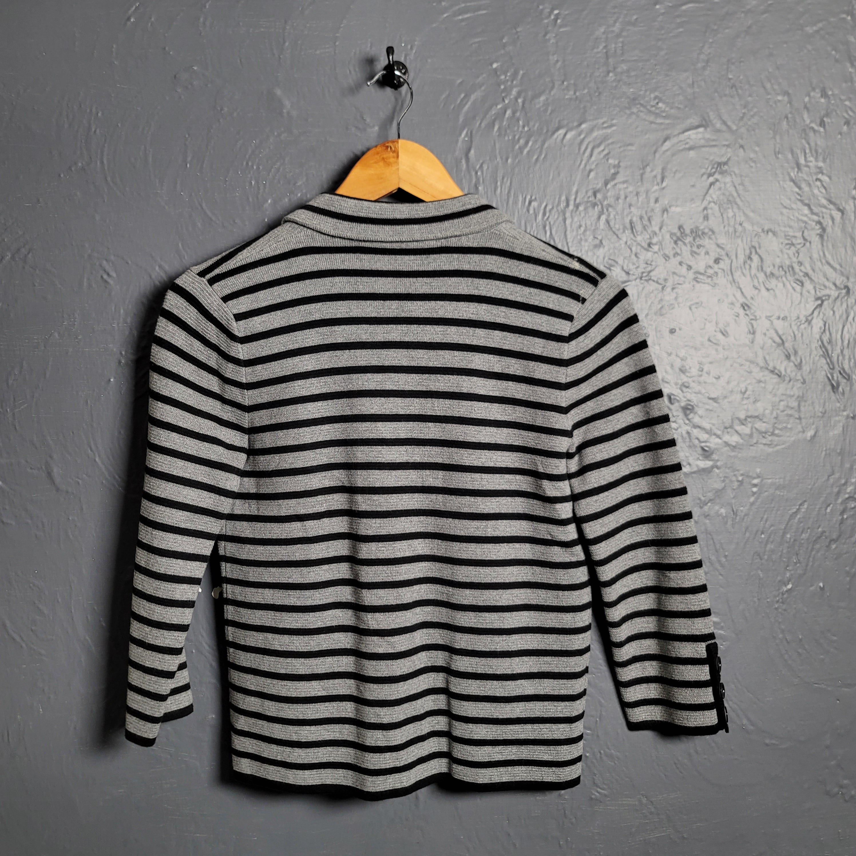 LOFT Stripe Double Breasted Knit Blazer Gray & Black