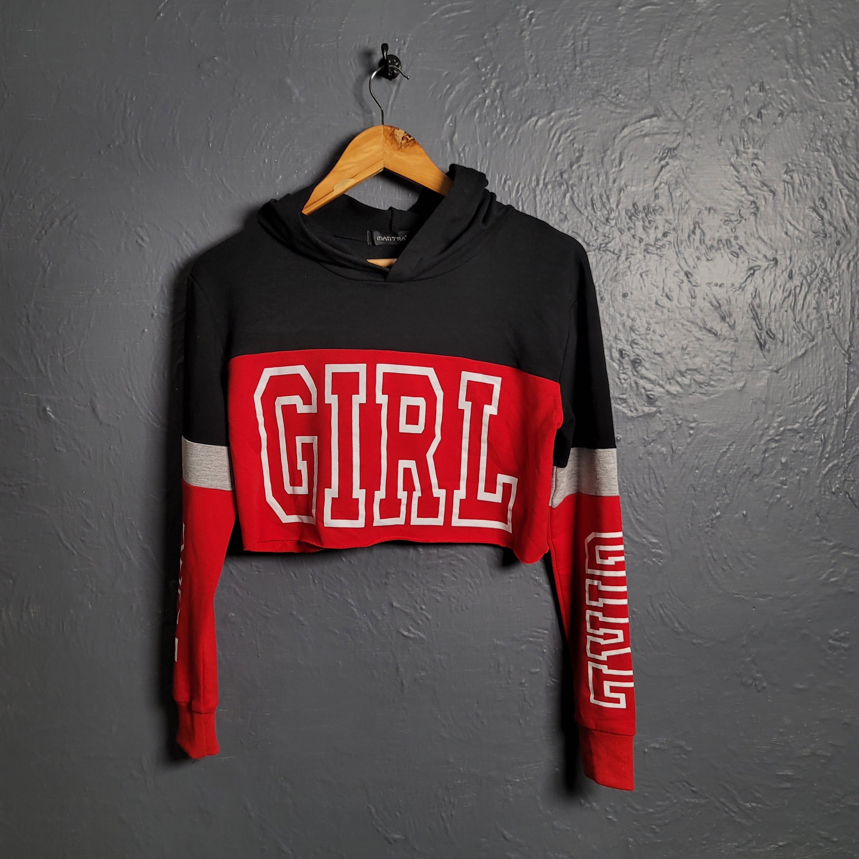 Women's Red & Black Cropped Hooded Sweatshirt