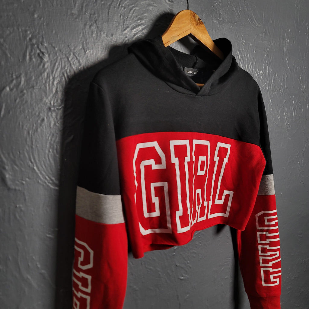 Women's Red & Black Cropped Hooded Sweatshirt