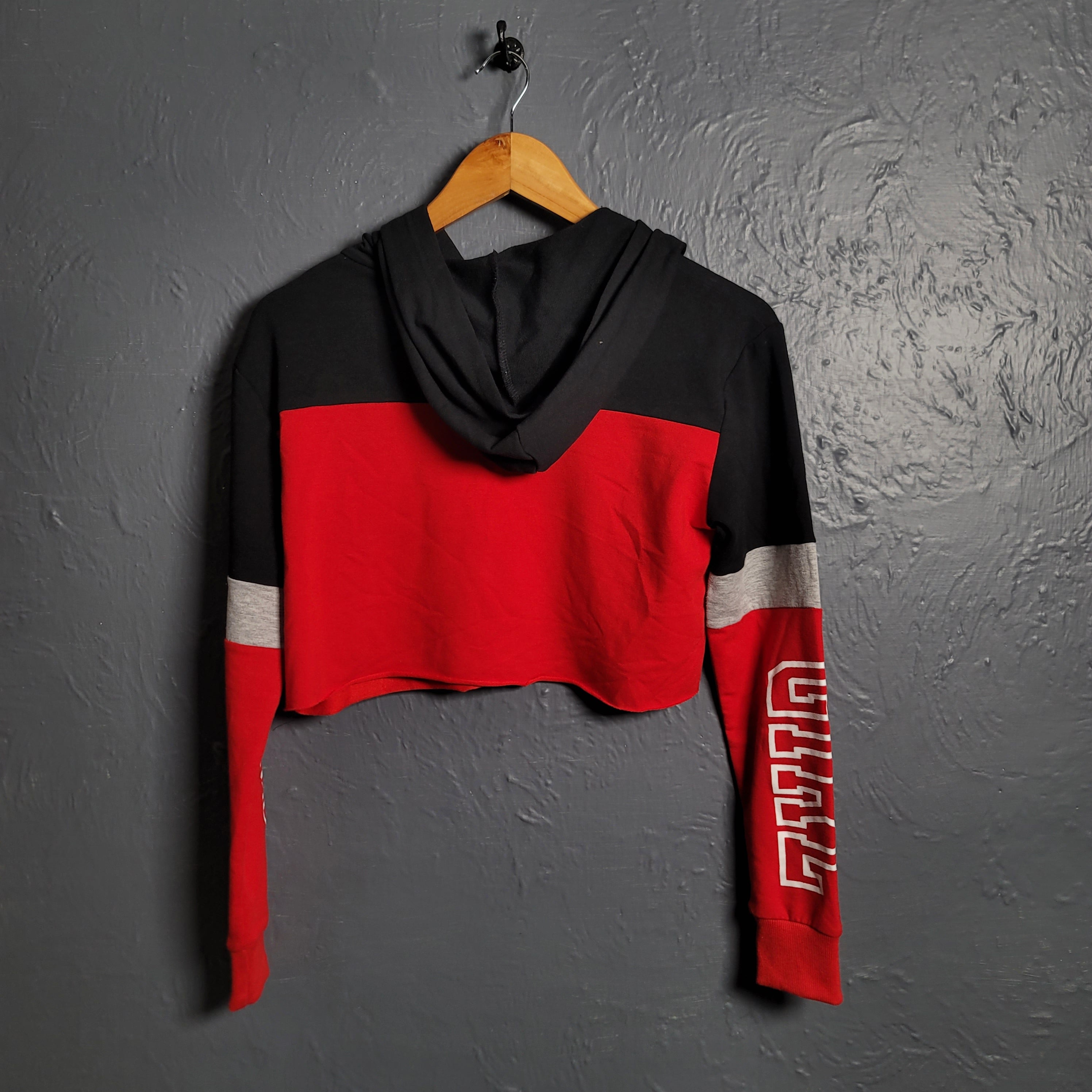 Women's Red & Black Cropped Hooded Sweatshirt