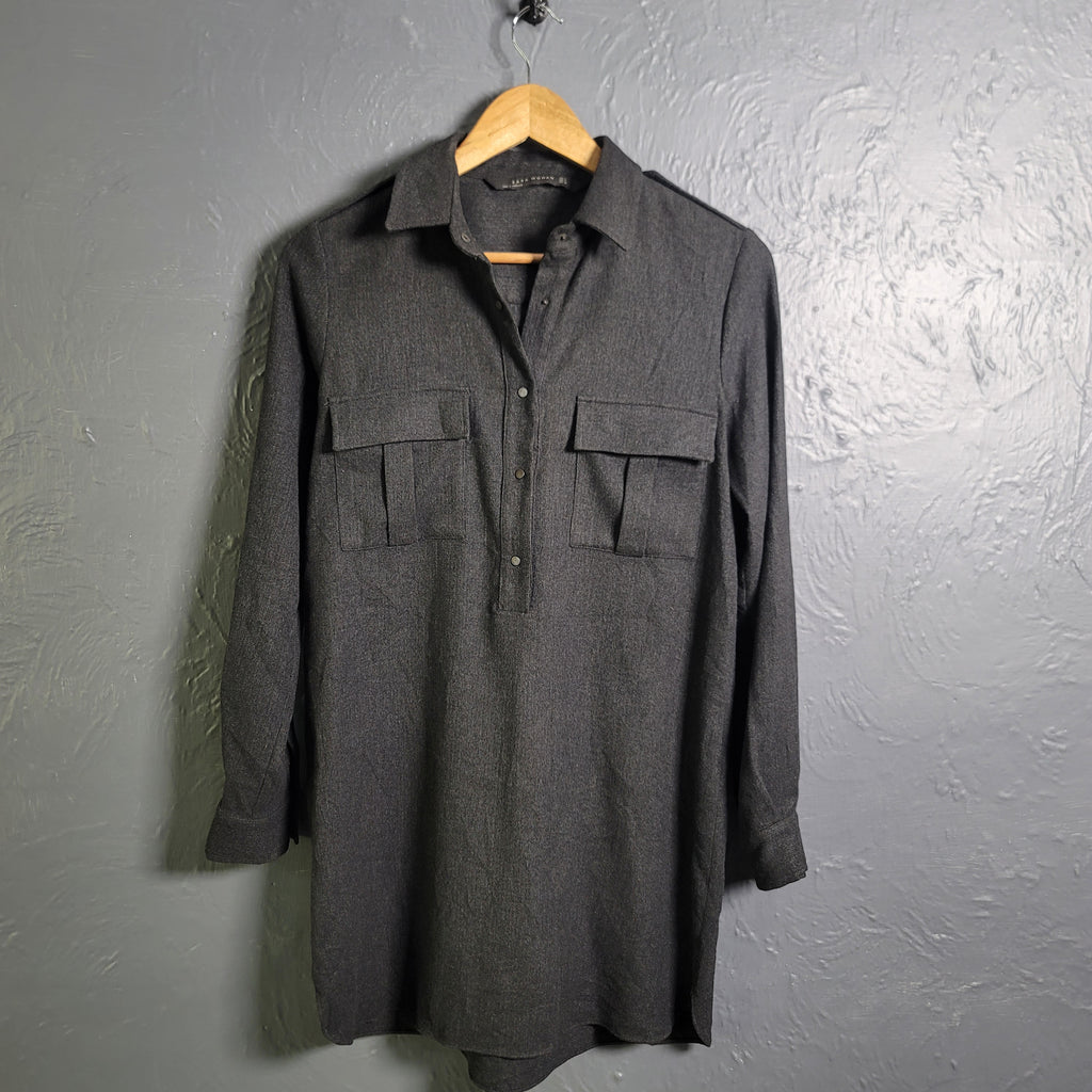 Zara Woman Grey Long Shirt Dress THE GREY AREA Zara Woman Grey Long Shirt Dress THE GREY AREA