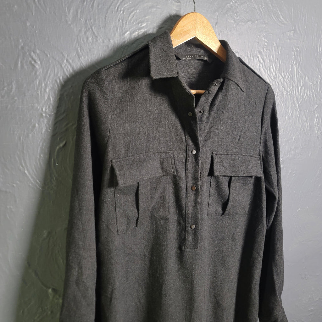 Zara Woman Grey Long Shirt Dress